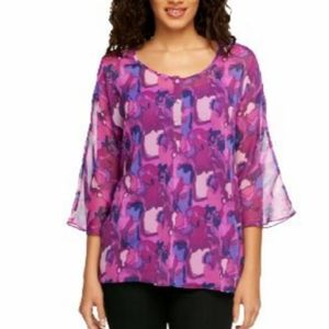 Isaac Mizrahi Live semi-sheer 3/4 belle sleeve top